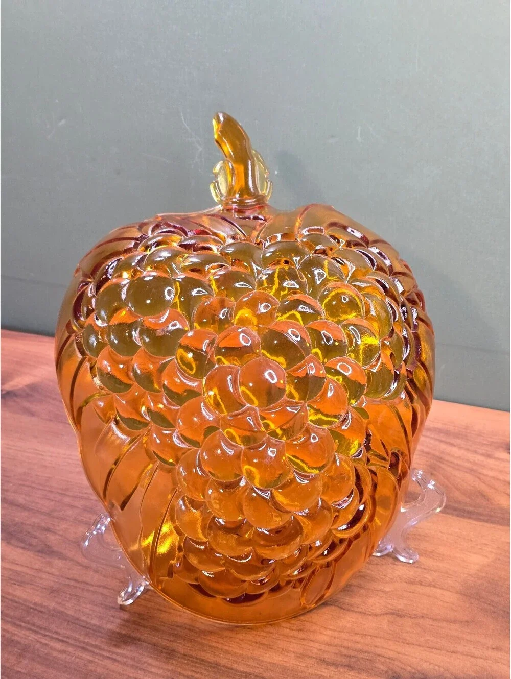 Vintage Amber Glass Grape Leaf Bowl Indiana Colony Candy Dish